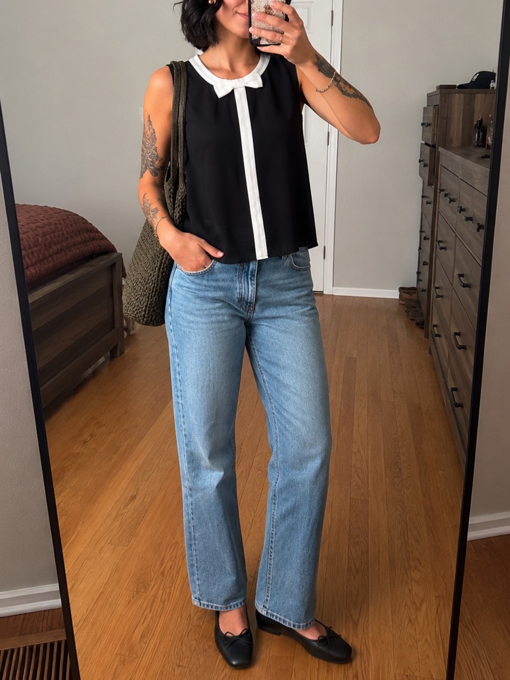 Twik Sleeveless Black Bow-Trim Blouse by